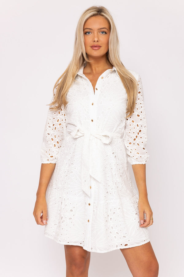 Carraig Donn White Short Broderie Dress