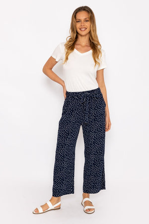 Carraig Donn Wide Leg Navy Polka Dot Trousers