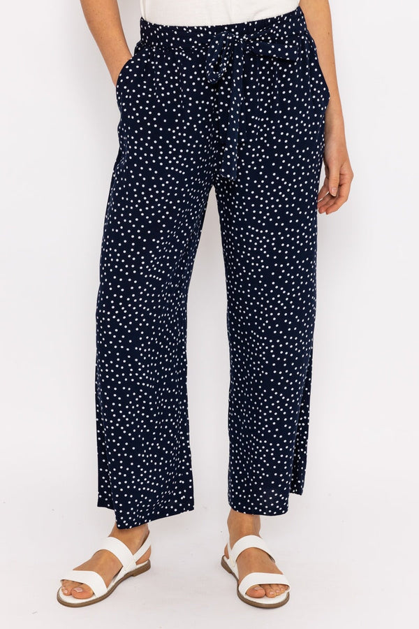Carraig Donn Wide Leg Navy Polka Dot Trousers