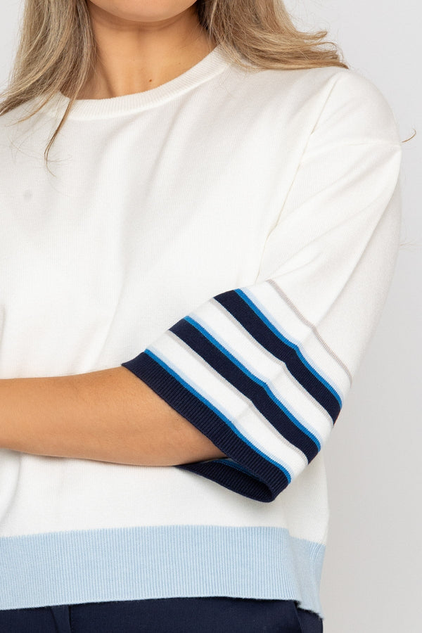 Carraig Donn Wide Sleeve Stripe Knit in Ecru