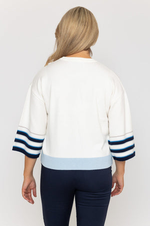 Carraig Donn Wide Sleeve Stripe Knit in Ecru
