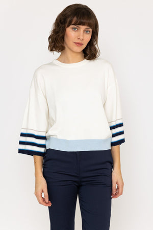Carraig Donn Wide Sleeve Stripe Knit in Ecru