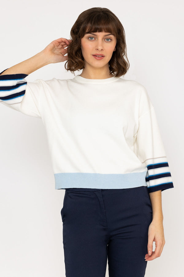 Carraig Donn Wide Sleeve Stripe Knit in Ecru
