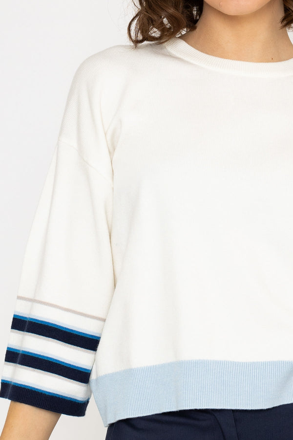 Carraig Donn Wide Sleeve Stripe Knit in Ecru