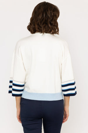 Carraig Donn Wide Sleeve Stripe Knit in Ecru