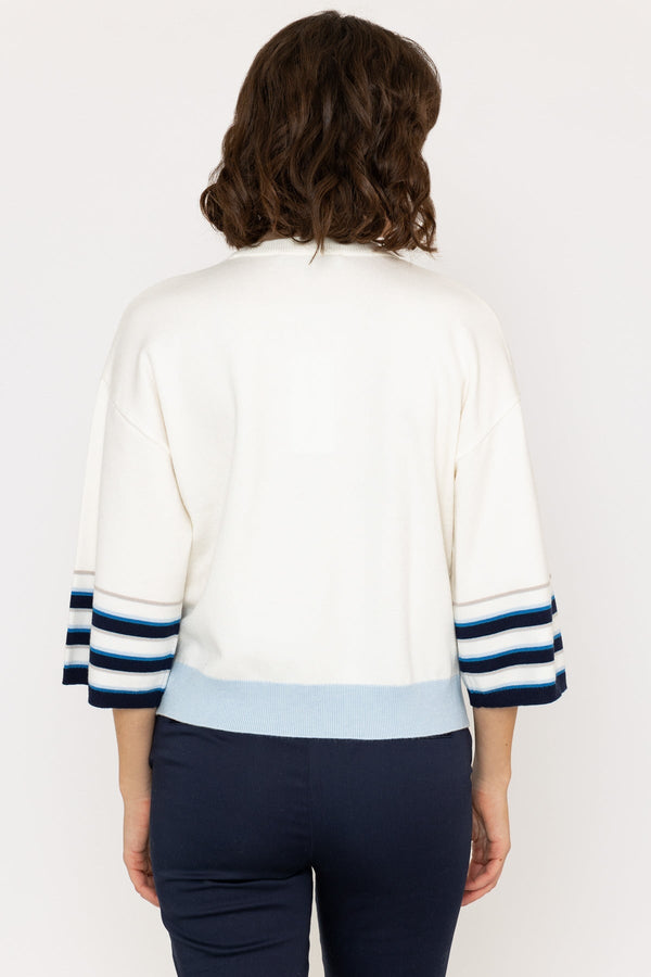 Carraig Donn Wide Sleeve Stripe Knit in Ecru