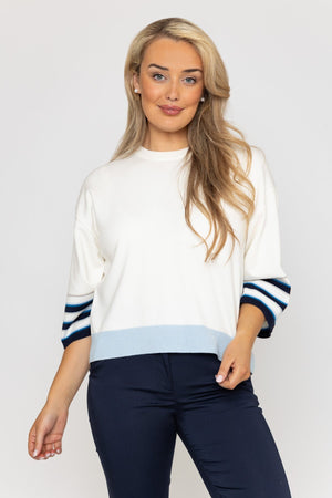 Carraig Donn Wide Sleeve Stripe Knit in Ecru