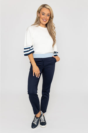 Carraig Donn Wide Sleeve Stripe Knit in Ecru