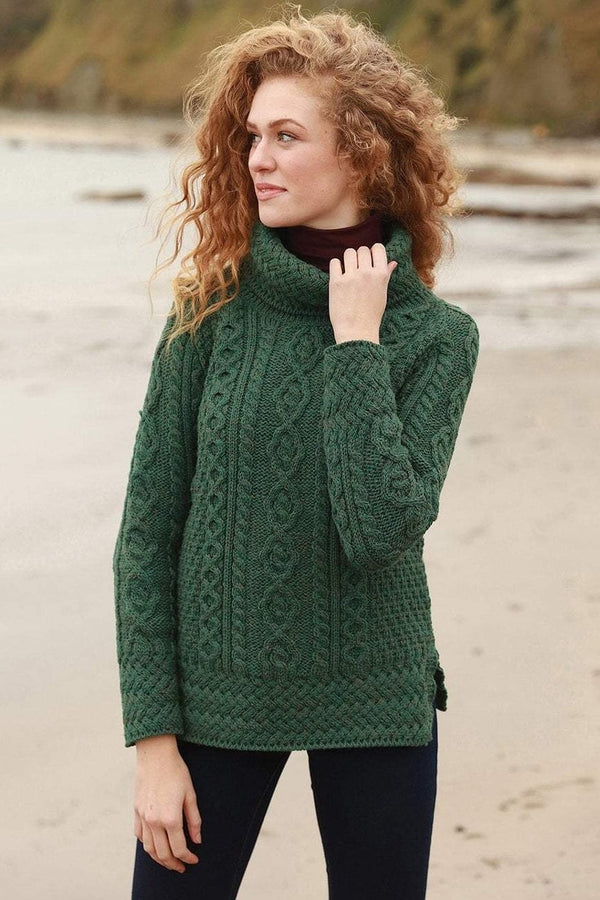 Carraig Donn Women's Merino Wool Cowl Neck Sweater in Green