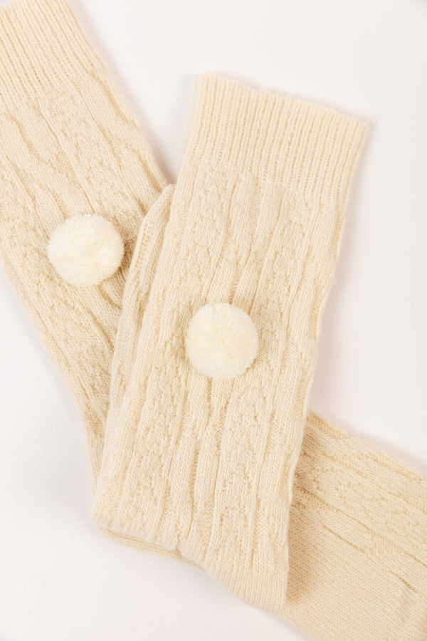 Carraig Donn Wool Blend Pom Pom Socks in Cream