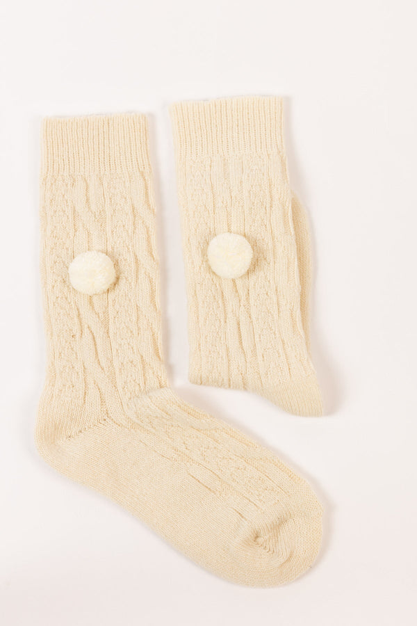 Carraig Donn Wool Blend Pom Pom Socks in Cream