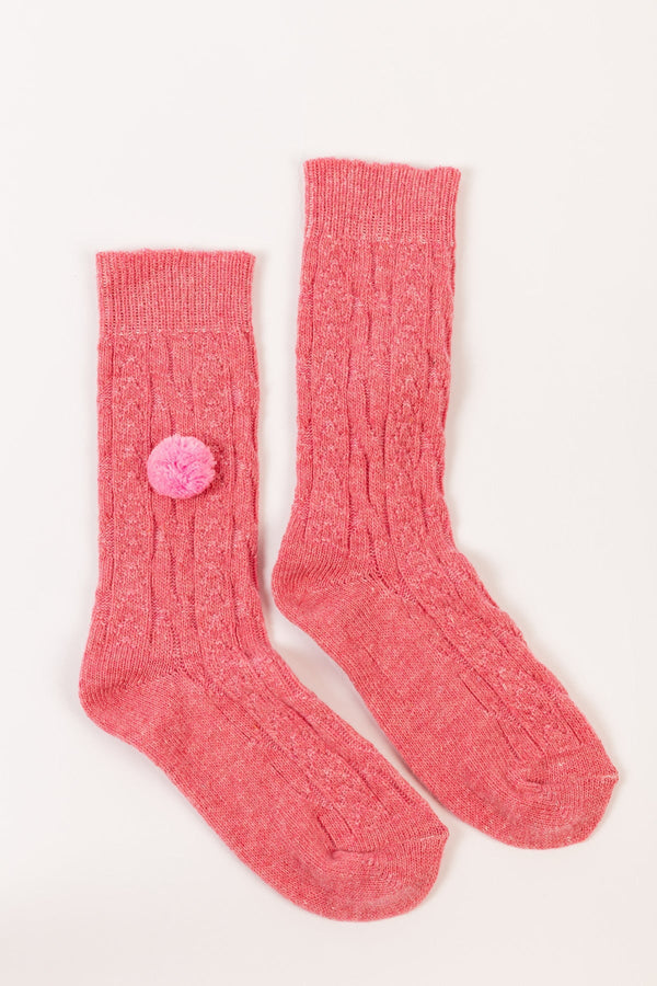 Carraig Donn Wool Blend Pom Pom Socks in Pink