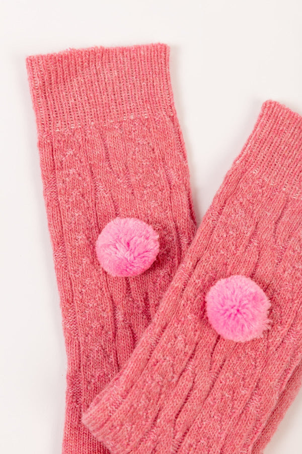 Carraig Donn Wool Blend Pom Pom Socks in Pink