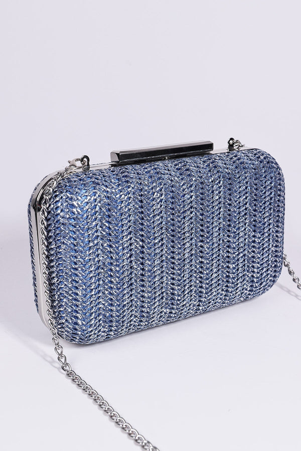 Carraig Donn Woven Metallic Clutch in Navy
