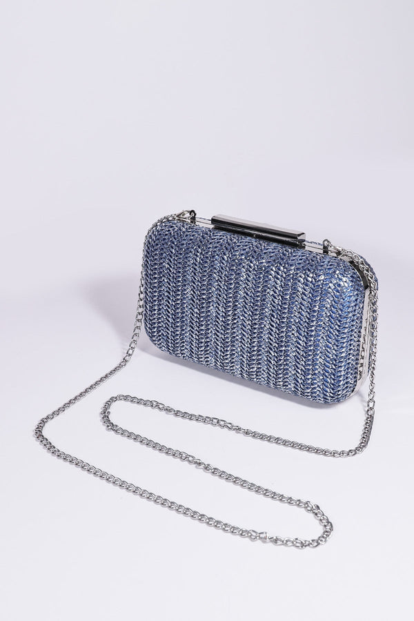 Carraig Donn Woven Metallic Clutch in Navy