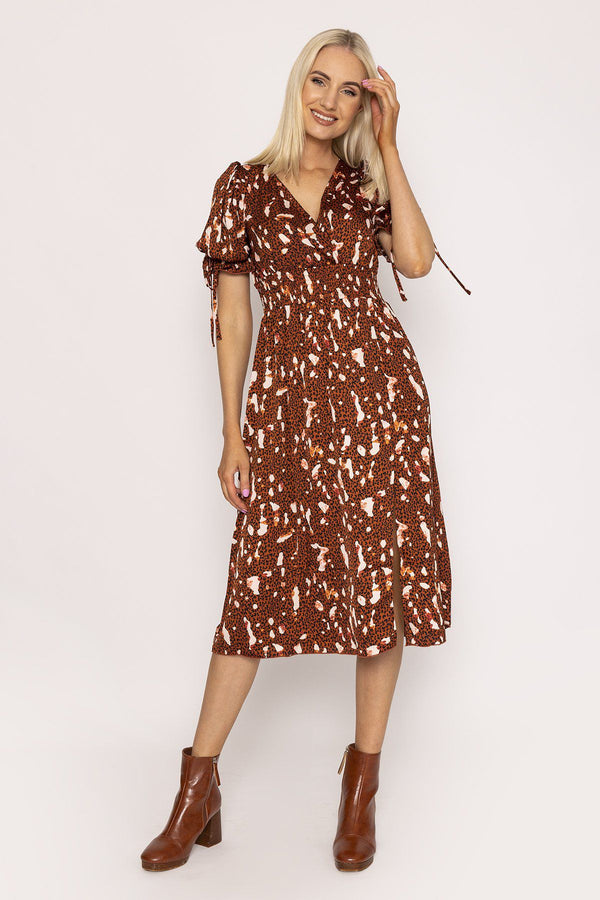 Carraig Donn Wrap Midi Dress in Brown