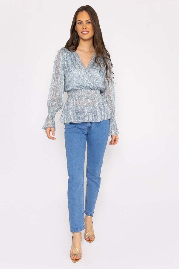 Carraig Donn Wrap Top in Blue Floral Print