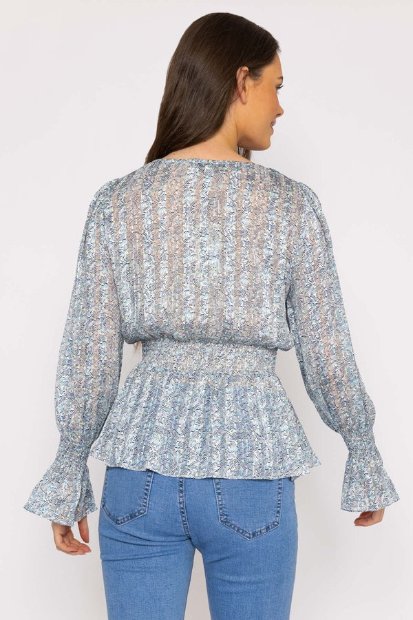 Carraig Donn Wrap Top in Blue Floral Print