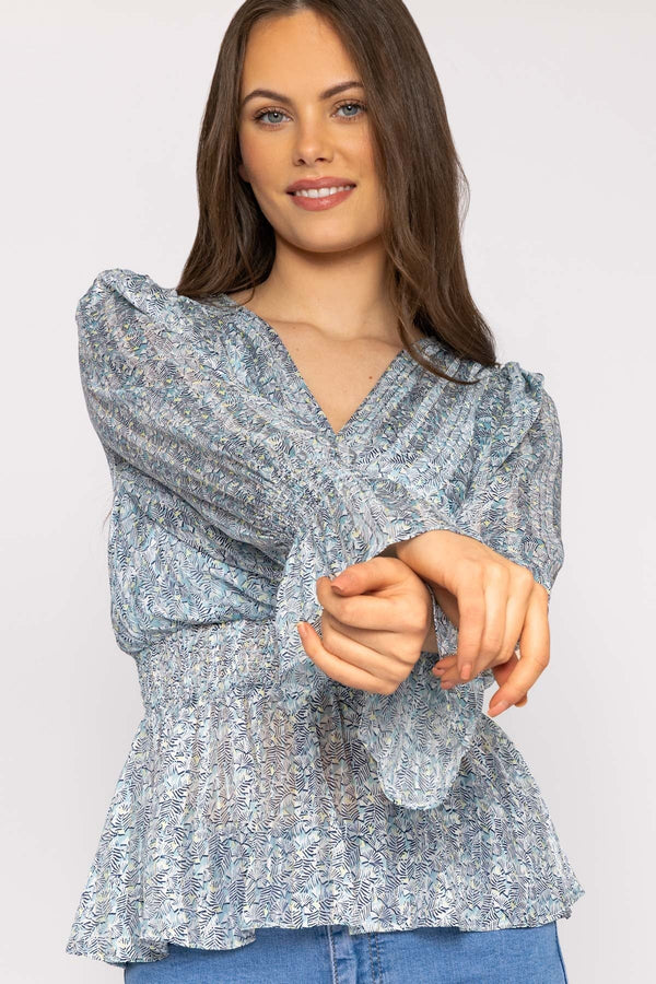 Carraig Donn Wrap Top in Blue Floral Print