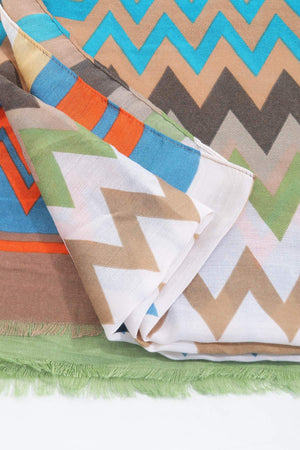 Carraig Donn Zig Zag Print Scarf in Khaki
