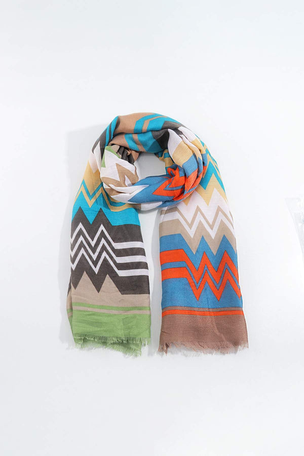 Carraig Donn Zig Zag Print Scarf in Khaki