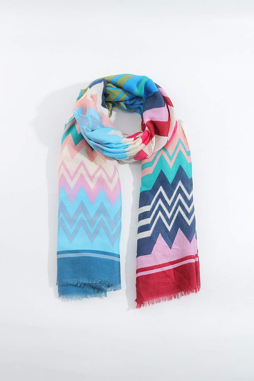 Zig Zag Print Scarf in Navy